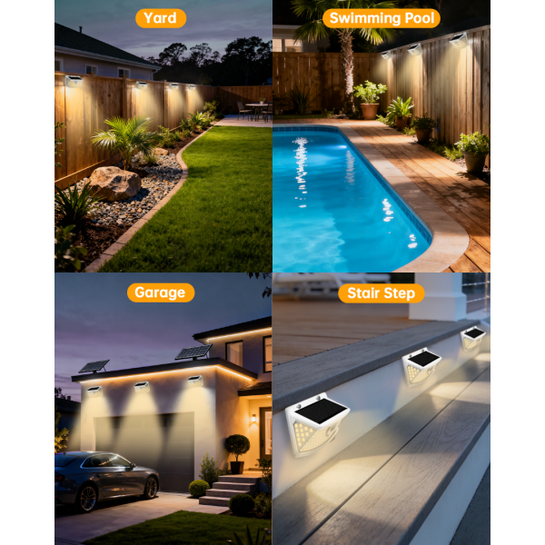 Aootek New Solar Motion Sensor Lights 120 LEDs with Lights Reflector,270° Wide Angle, IP65 Waterproof, Step Lights for Front Door, Yard, Garage, Deck (White, Warm White, 6-Pack)