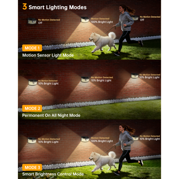 Aootek New Solar Motion Sensor Lights 120 LEDs with Lights Reflector,270° Wide Angle, IP65 Waterproof, Step Lights for Front Door, Yard, Garage, Deck (Black, Warm White, 4-Pack)