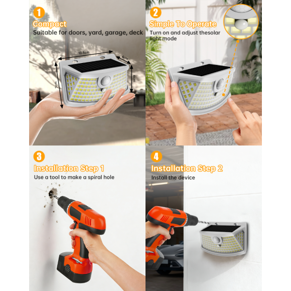 Aootek New Solar Motion Sensor Lights 120 LEDs with Lights Reflector,270° Wide Angle, IP65 Waterproof, Step Lights for Front Door, Yard, Garage, Deck (White, Daylight White, 4-Pack)