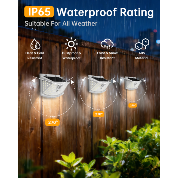 Aootek New Solar Motion Sensor Lights 120 LEDs with Lights Reflector,270° Wide Angle, IP65 Waterproof, Step Lights for Front Door, Yard, Garage, Deck (White, Daylight White, 4-Pack)