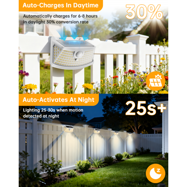 Aootek New Solar Motion Sensor Lights 120 LEDs with Lights Reflector,270° Wide Angle, IP65 Waterproof, Step Lights for Front Door, Yard, Garage, Deck (White, Warm White, 6-Pack)