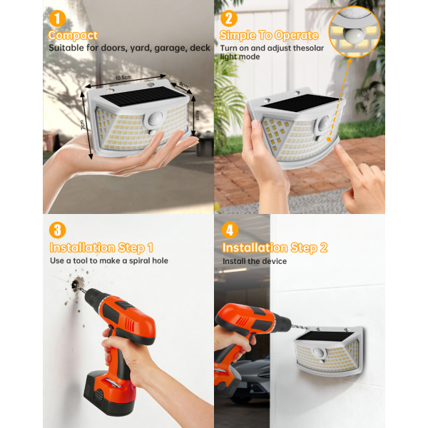 Aootek New Solar Motion Sensor Lights 120 LEDs with Lights Reflector,270° Wide Angle, IP65 Waterproof, Step Lights for Front Door, Yard, Garage, Deck (White, Warm White, 6-Pack)