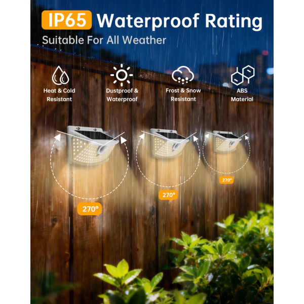 Aootek New Solar Motion Sensor Lights 120 LEDs with Lights Reflector,270° Wide Angle, IP65 Waterproof, Step Lights for Front Door, Yard, Garage, Deck (White, Warm White, 6-Pack)