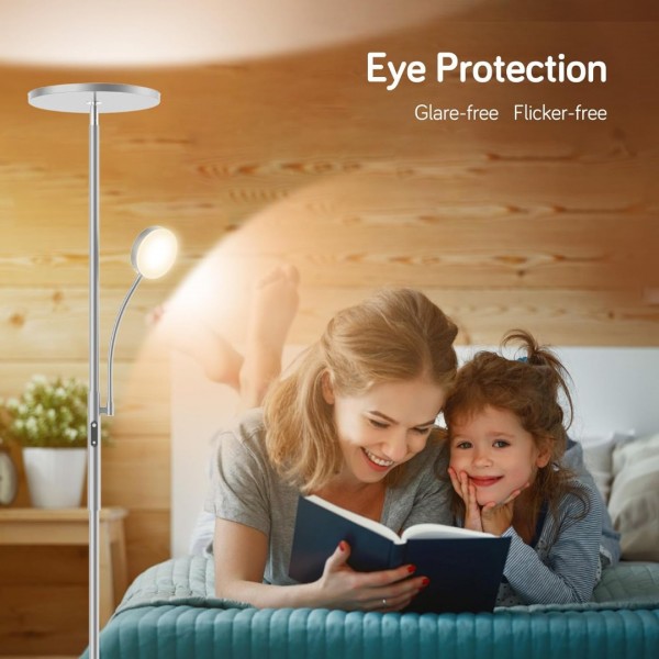 Aootek Floor Lamp LED Floor Lamps for Living Room Bright Lighting, 27W/2000LM Main Light and 7W/350LM Side Reading Lamp, Adjustable 3 Colors Tall Lamp with Remote & Touch Control, White