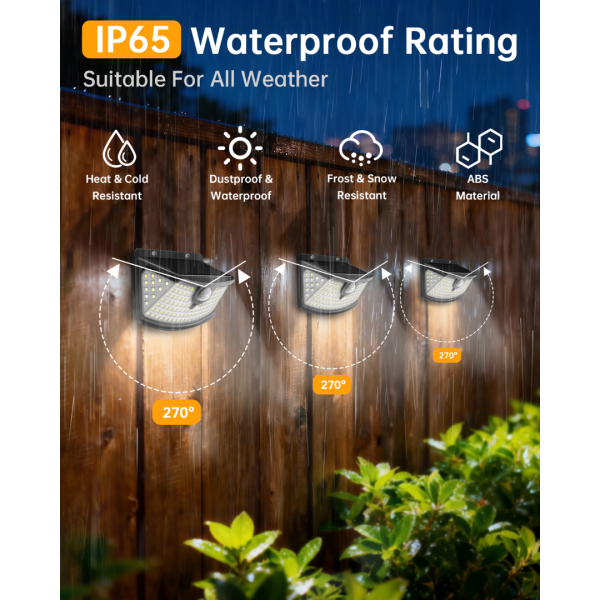 Aootek New Solar Motion Sensor Lights 120 LEDs with Lights Reflector,270° Wide Angle, IP65 Waterproof, Step Lights for Front Door, Yard, Garage, Deck (Black, Daylight White, 4-Pack)