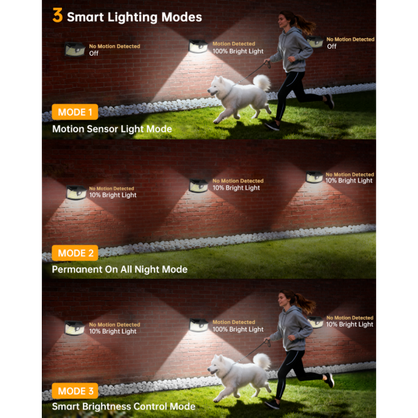 Aootek New Solar Motion Sensor Lights 120 LEDs with Lights Reflector,270° Wide Angle, IP65 Waterproof, Step Lights for Front Door, Yard, Garage, Deck (Black, Daylight White, 6-Pack)