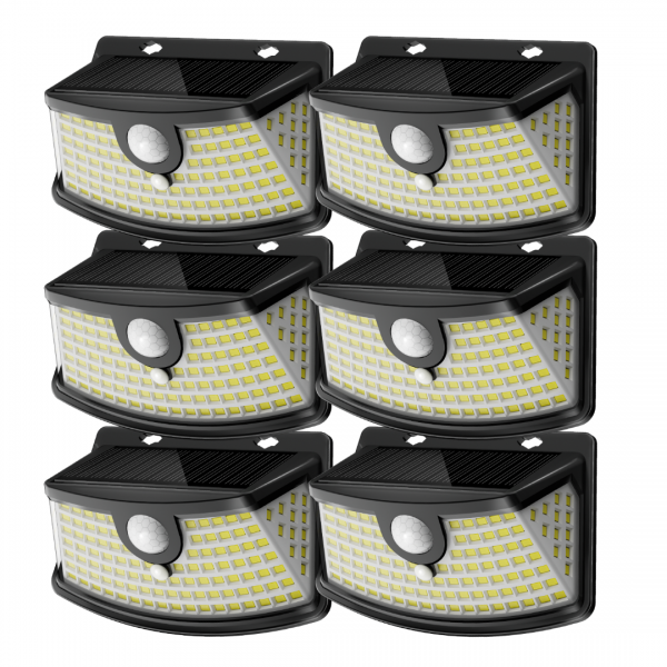 Aootek New Solar Motion Sensor Lights 120 LEDs with Lights Reflector,270° Wide Angle, IP65 Waterproof, Step Lights for Front Door, Yard, Garage, Deck (Black, Daylight White, 6-Pack)