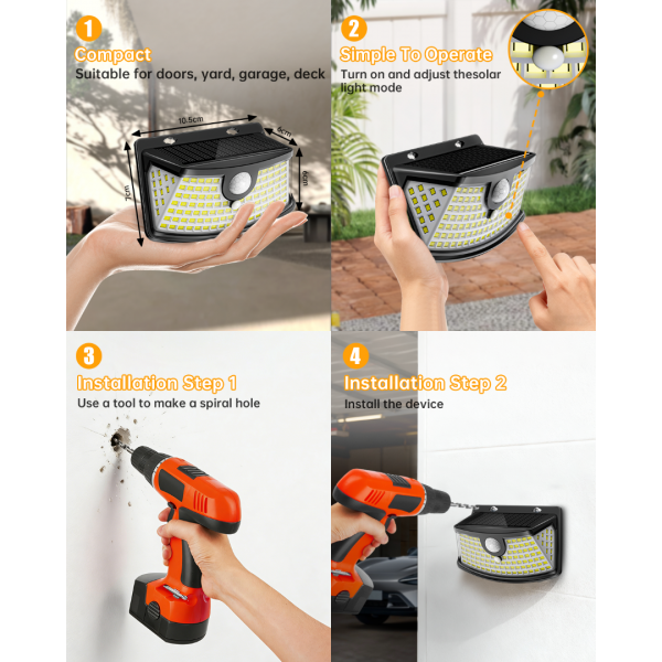 Aootek New Solar Motion Sensor Lights 120 LEDs with Lights Reflector,270° Wide Angle, IP65 Waterproof, Step Lights for Front Door, Yard, Garage, Deck (Black, Daylight White, 6-Pack)